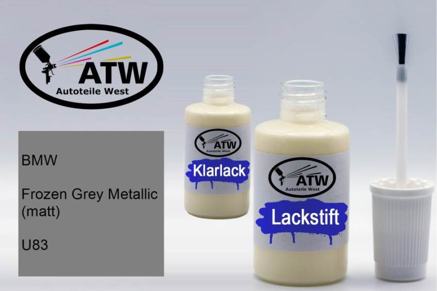 BMW, Frozen Grey Metallic (matt), U83: 20ml Lackstift + 20ml Klarlack - Set, von ATW Autoteile West.